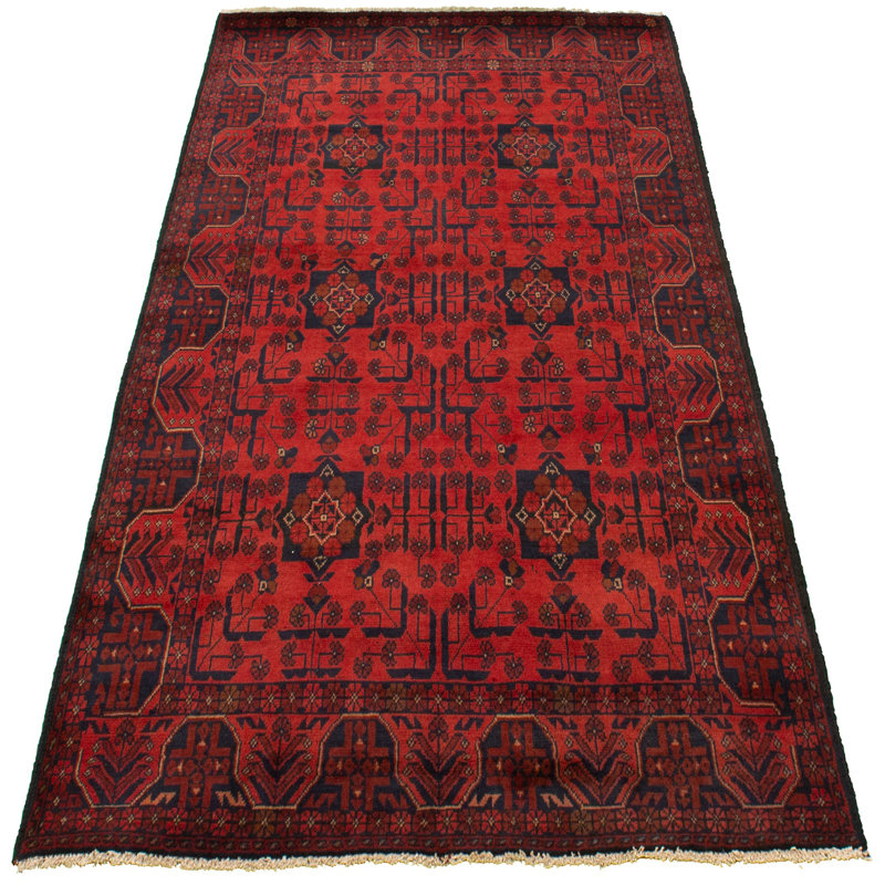 Tapis unique en laine noué à la main style Esari Turkoman des années 2010 de 4 pi 3 po x 6 pi 4 po rouge Andrek