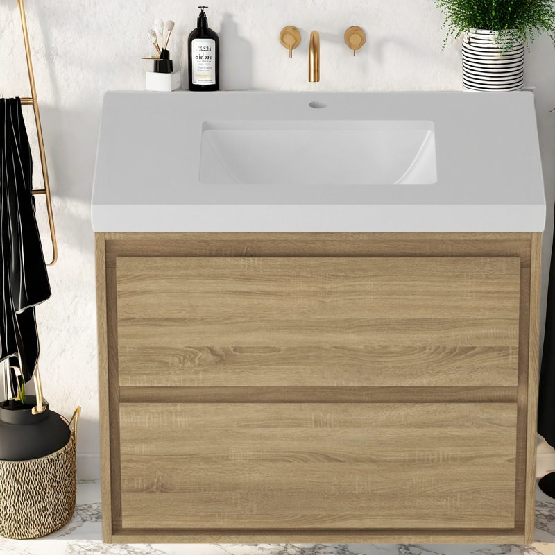 Meuble-lavabo moderne en bois avec lavabo et rangement