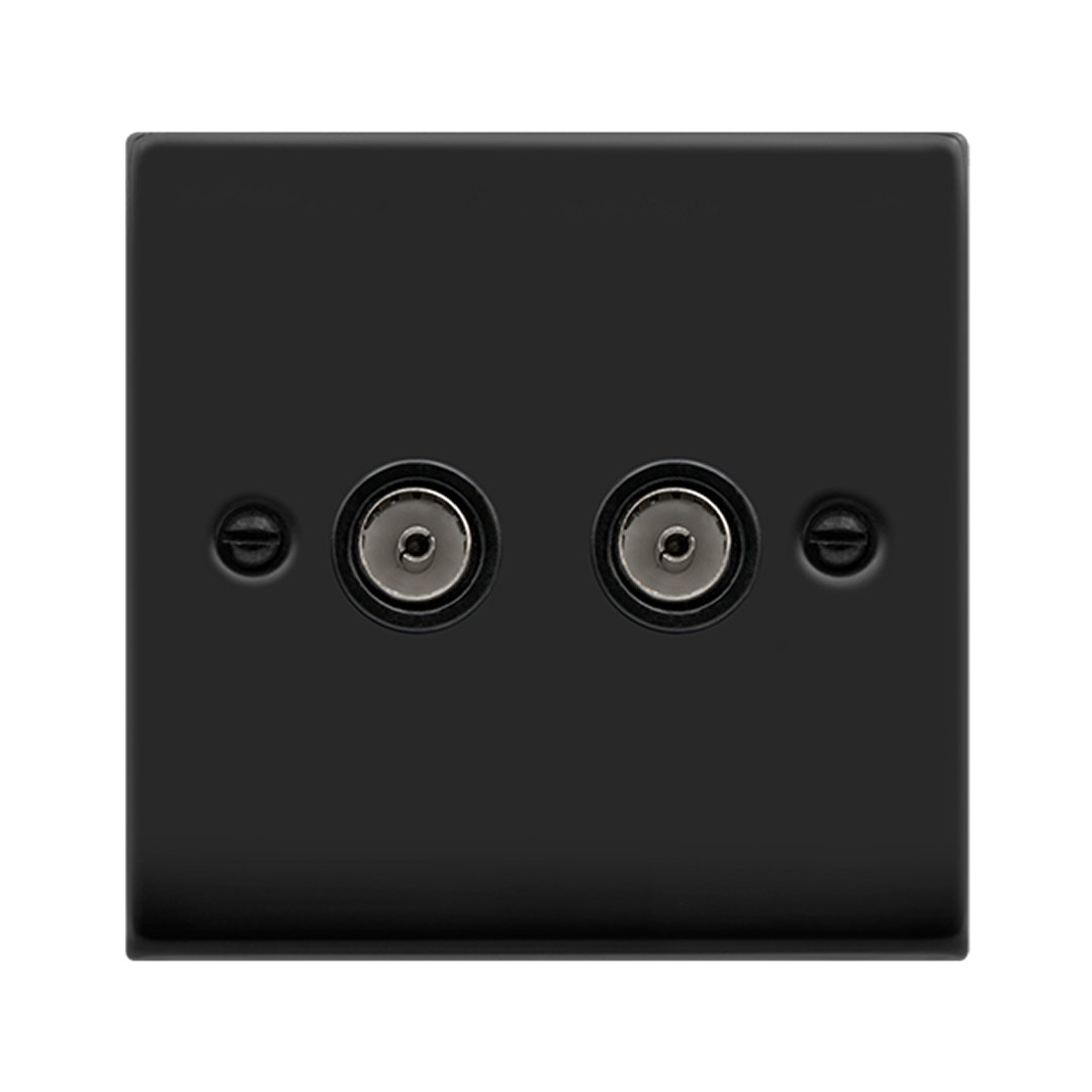 Matt Black 2 Gang Twin Coaxial TV Socket