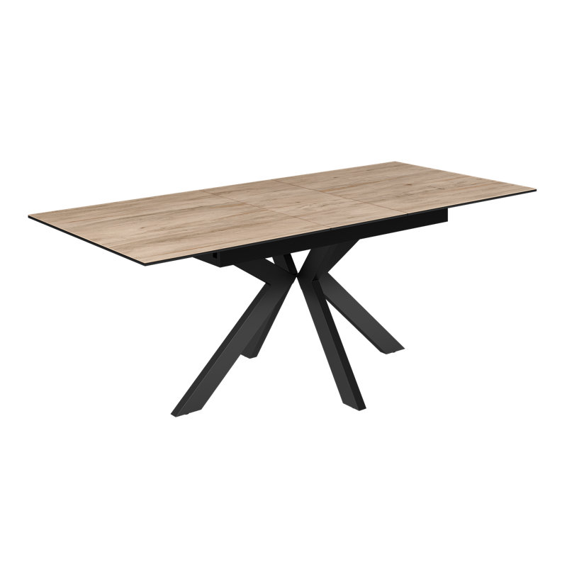 Extendable Metal Base Dining Table, Wood Look, 75cm H x 130cm L x 80cm W