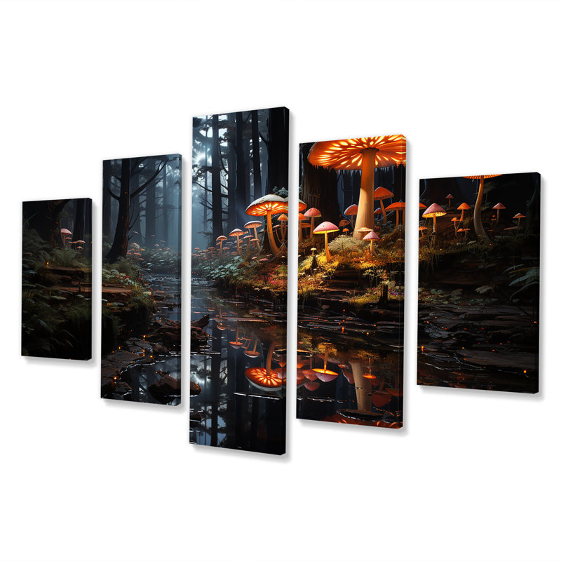 «Muschroom Dreamscape Forest III - Fantasy Multipanel», art mural sur toile