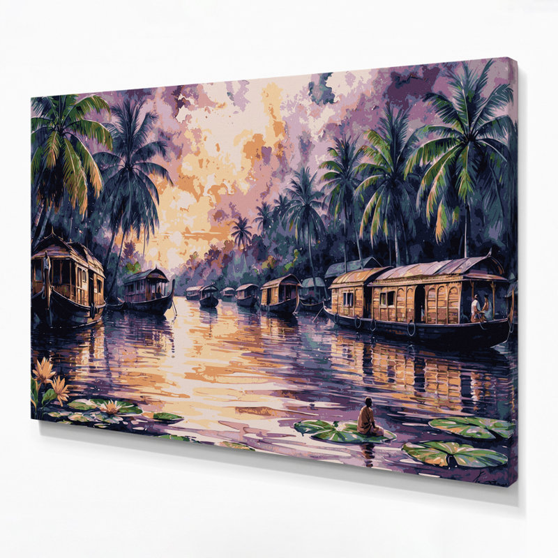 Art mural mauve avec villes, Kerala, Inde, H 11 po x l 14 po