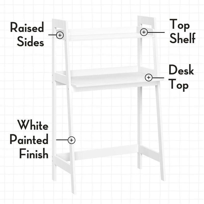 RiverRidge Kids Art Table Desk with Ladder Shelf and Open Storage Shelf for Playroom - White with 2 10" Floating Bookshelves