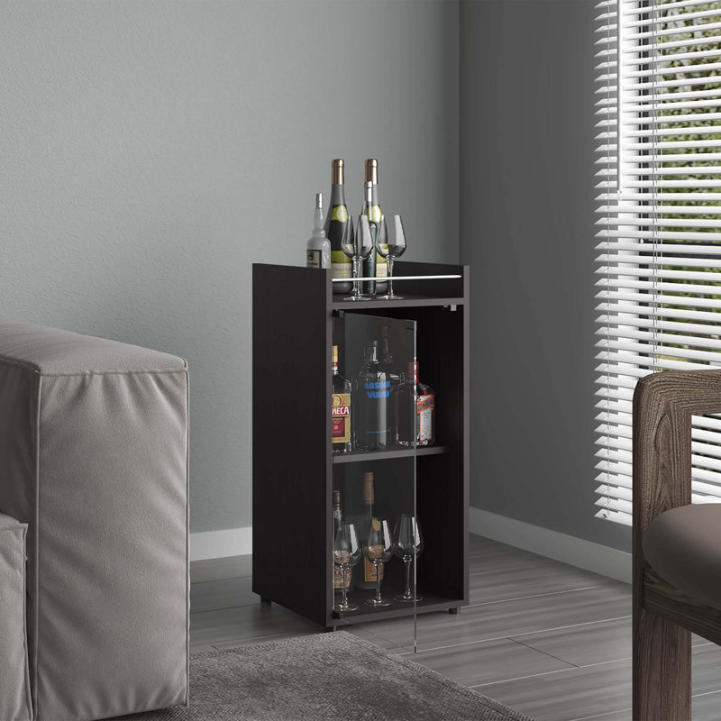 Bar, 1 porte vitrée, 3 tablettes, Noir
