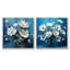 Ensemble de 2 fleurs blanches, bleues et décalées - collage carré floral-544805826-544805825