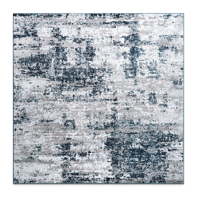 Tapis gris / bleu / ivoire Willington, Carré 6 pi 6 po