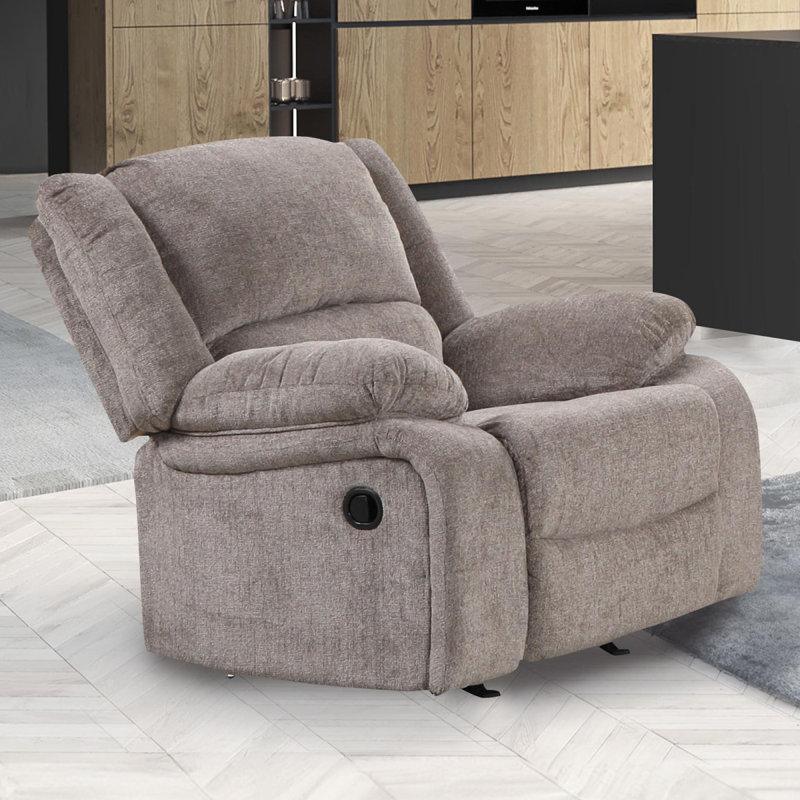 Fauteuil inclinable manuel de style transitionnel avec accoudoirs coussinés et finition moka