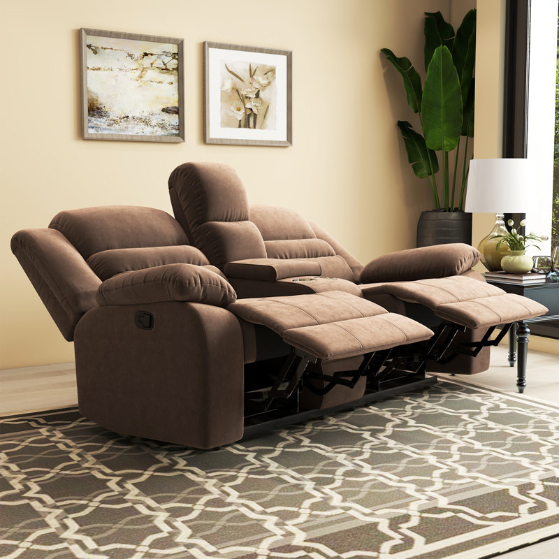 Evola 71.5'' Wide Overwide Microfiber Manual Reclining Loveseat Sofa with Storage Box and Cupholders