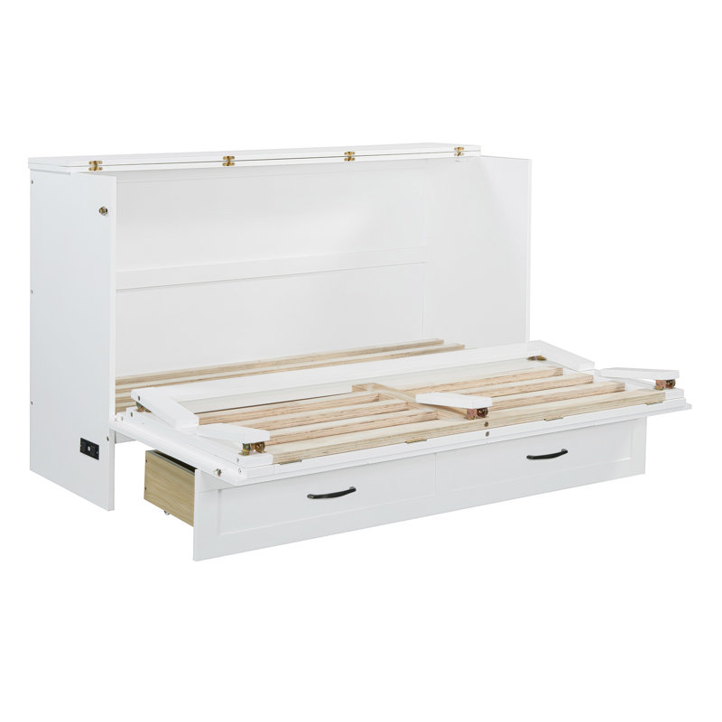 Grand lit escamotable avec grands tiroirs, Blanc