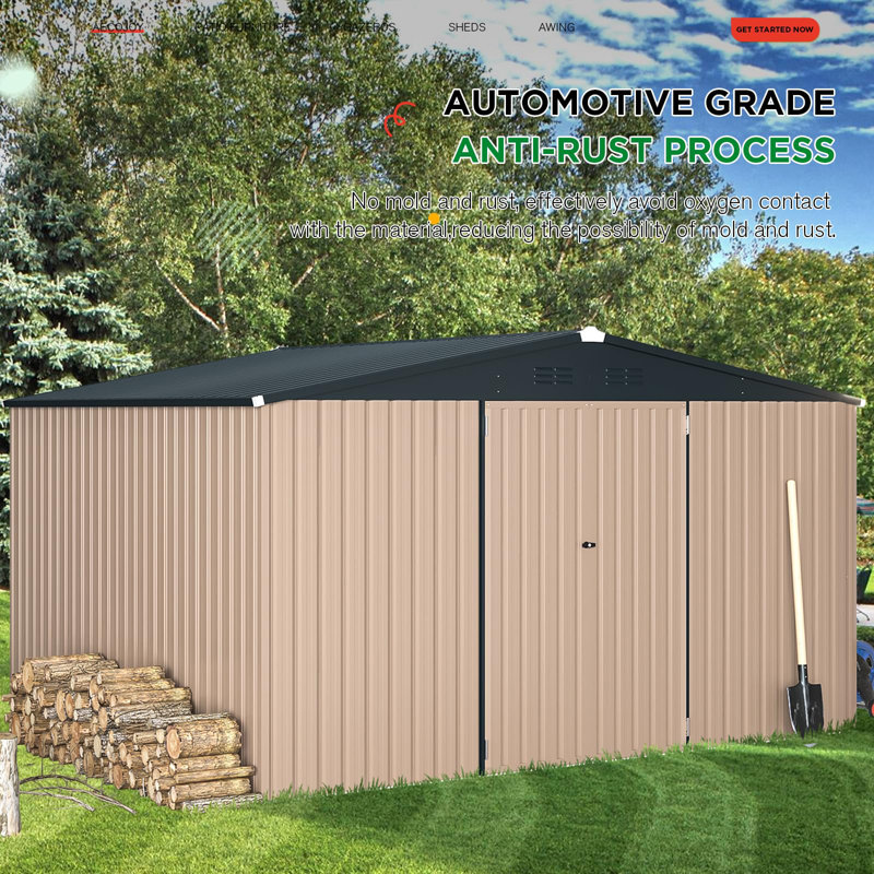 Tan 10' x 12' Metal Outdoor Storage Shed with Lockable Door