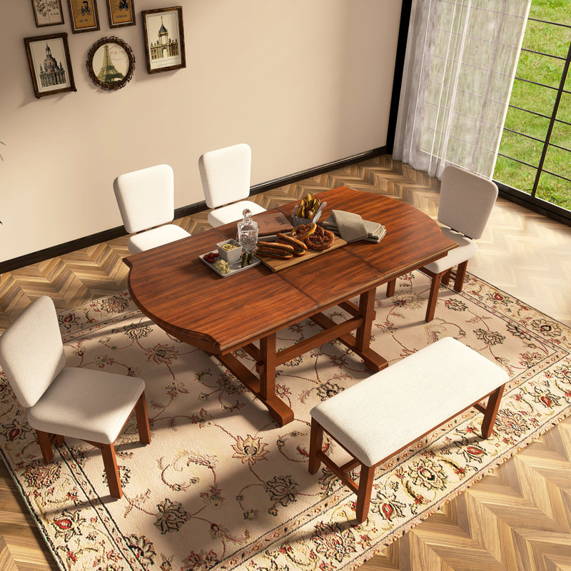 Ensemble de table de salle à manger extensible 6 pièces avec banc 6 pièces