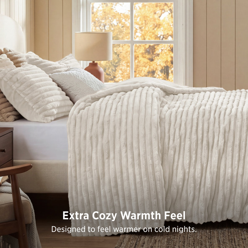 Bedsure King Size Comforter Sets - 3-Piece Double-Sided Fleece Fluffy Linen Bedding, Cozy Striped Aesthetic for Modern & Guest Bedrooms, All-Season Luxury Home Decor
