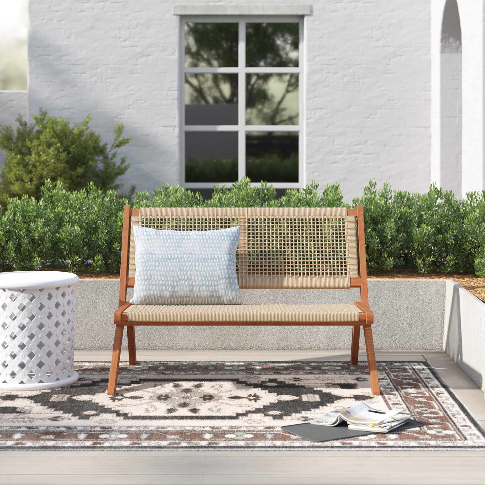Kismet 45.47'' Folding Outdoor Bench, Natural, Brown