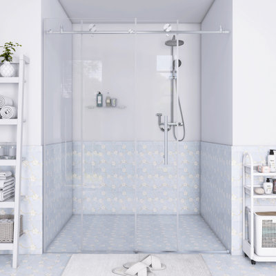 Porte de douche coulissante sans cadre en acier inoxydable H 76 po x l 56 à 60 po