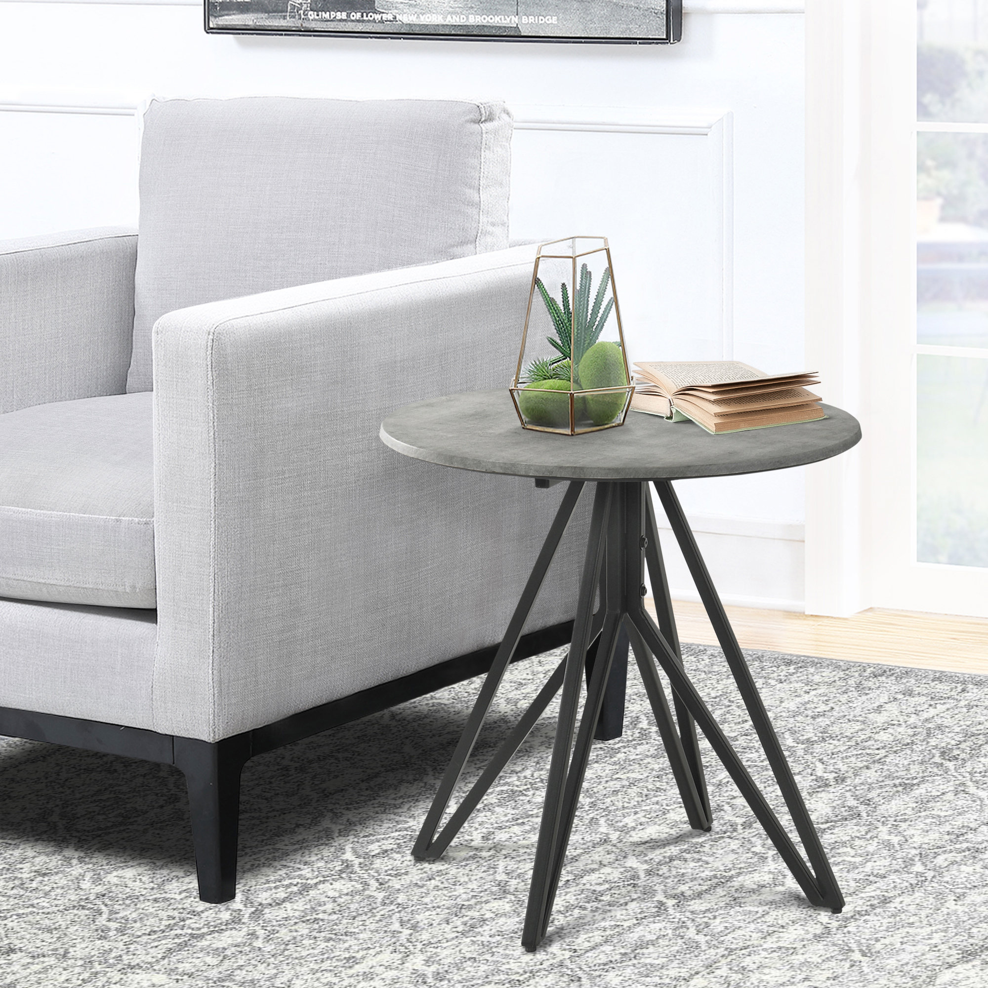 CDecor Home Furnishings Travis Cement and Gunmetal Round Top End Table ...