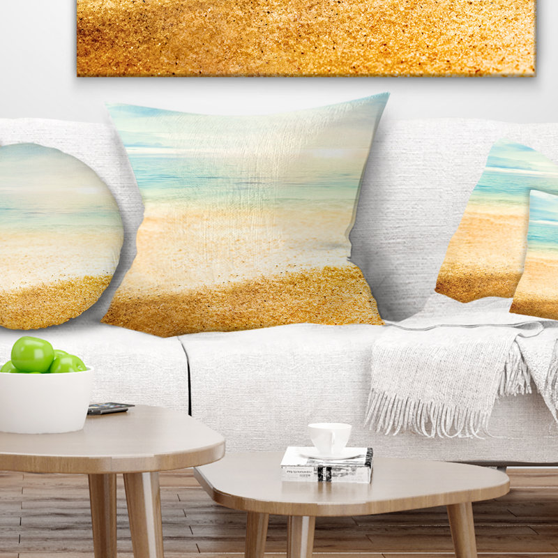 Coussin imprimé Summer Beach View avec sable doré fin - Sea & Shore, 16 po x 1 po, Coussin décoratif