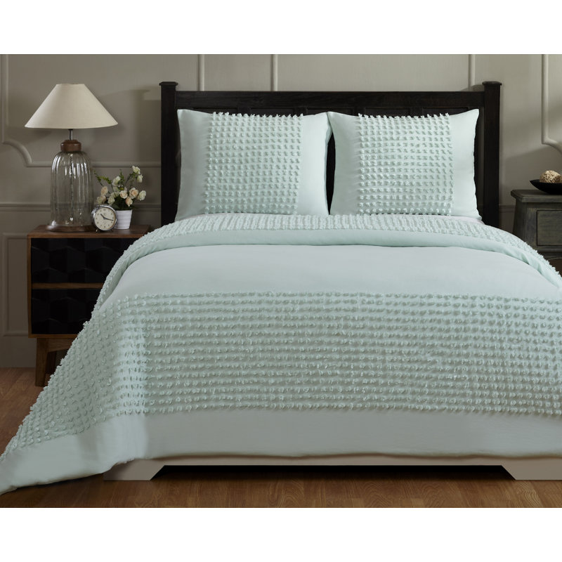  Ensemble d'édredon 100% coton avec taies décoratives 3 pièces, Turquoise, Édredon grand + 2 taies décoratives