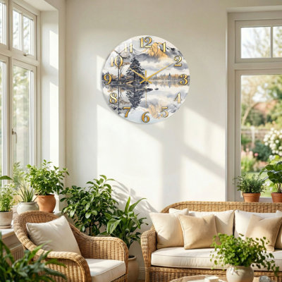 "Mountain Lake", horloge murale en verre