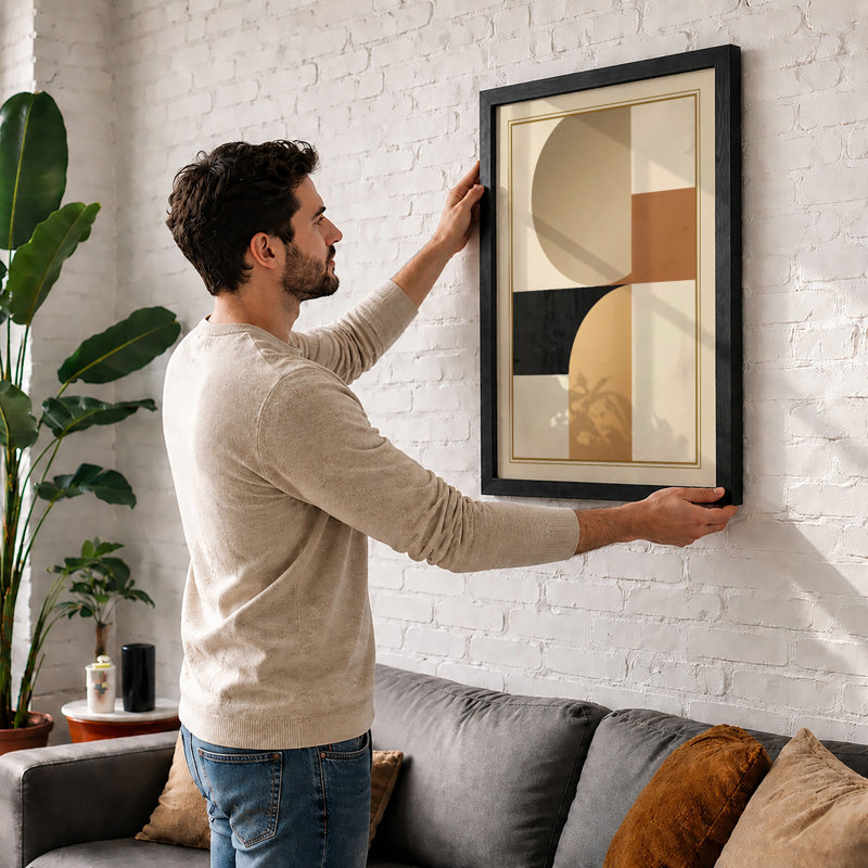 Harmony Geometric - Framed Print, A4 - 29.7 x 21.0 cm, Walnut