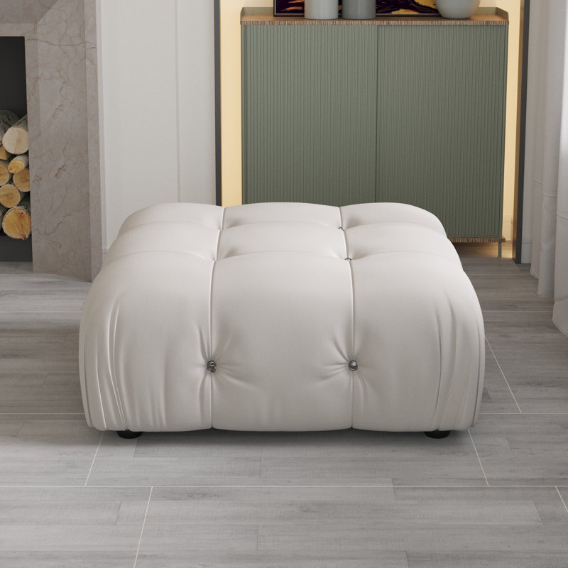 Repose-pieds carré standard en velours Jesse, Beige
