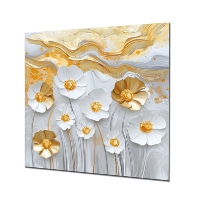Glam Buttercups On Golden Geode - Décoration florale en métal, impression sur métal Buttercups