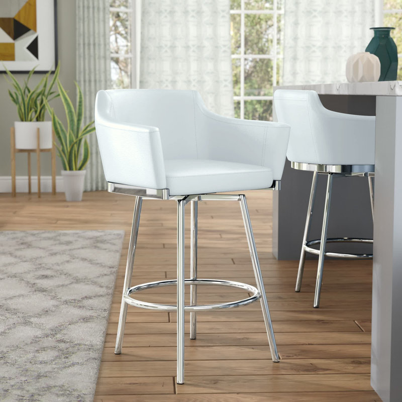 Beisel Modern Club Counter Stool w/ Memory Swivel, White, Bar Stool (29.92" Seat Height)