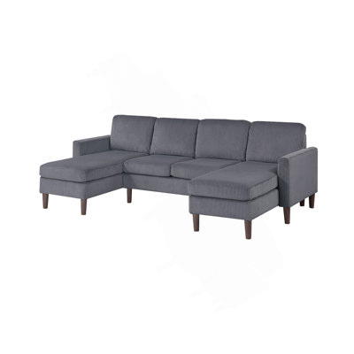 3Pc Sectional Set RAF/LAF Chaise Armless Loveseat Dark Gray Corduroy Couch Relax Modern Comfort Living Room