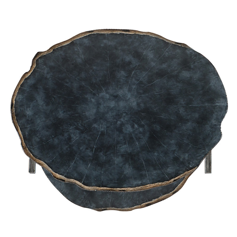 Sleek Black Metal & Wood Round Nesting Accent Tables
