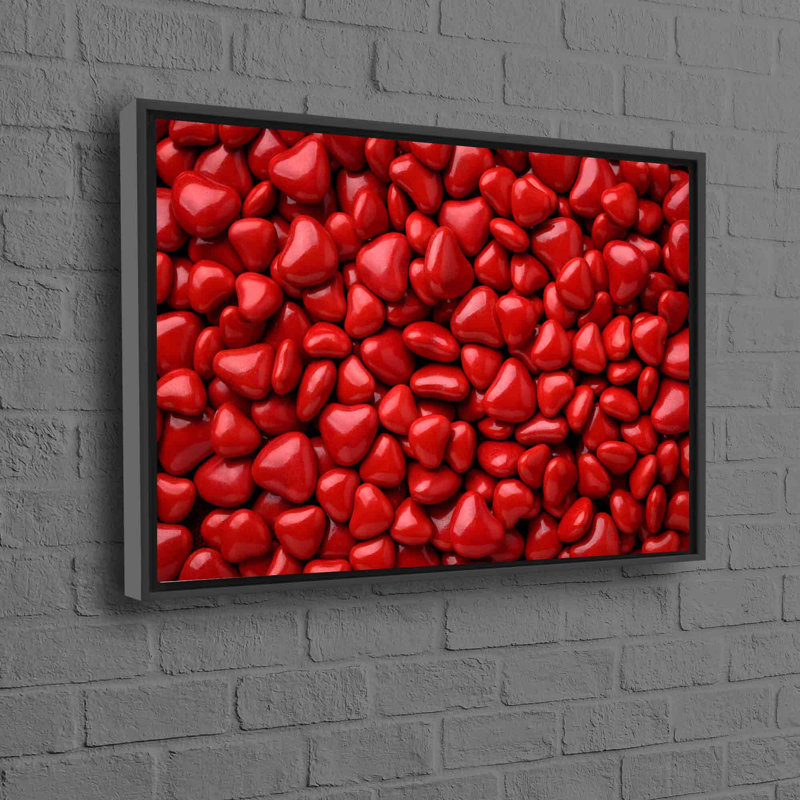Reproduction d'art moderne sur toile en forme de cœur rouge bonbon pour grand décor mural et cadeau personnalisé, Noir