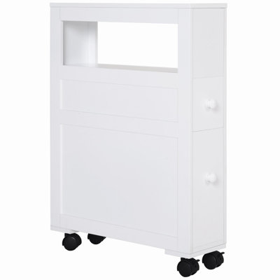 6.25" x 20.5" x 28.25" Wood Rolling Narrow Bathroom Side Storage Cabinet