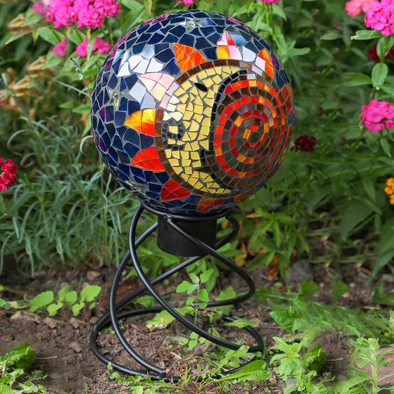 Black Wrought Iron Helix Globe Stand for Garden Decor