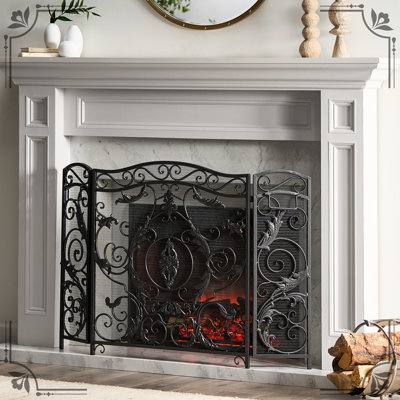 Classic Iron Fireplace Screen With Metallic Accents - 54.5" W X 1.97" D 36.09" H Sophisticated For A Stylish Home