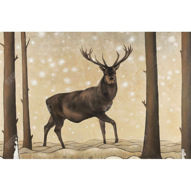 Chevreuil dans un paysage hivernal - reproduction encadrée mate pour la décoration, H 24 po x l 36 po