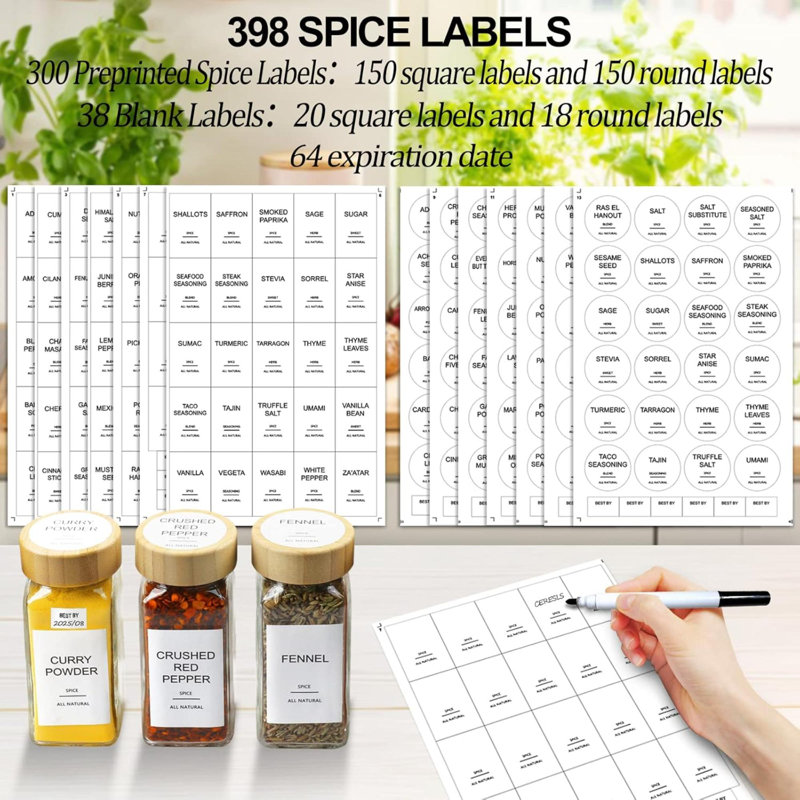 Glass Spice Jars With 398 Labels, 24 Pcs 4Oz Spice Containers With Bamboo Lids, Square Spice Bottles With Shaker Lids,Spice Organization For Cabinet,Drawer,Rack,Seasoning Organizer