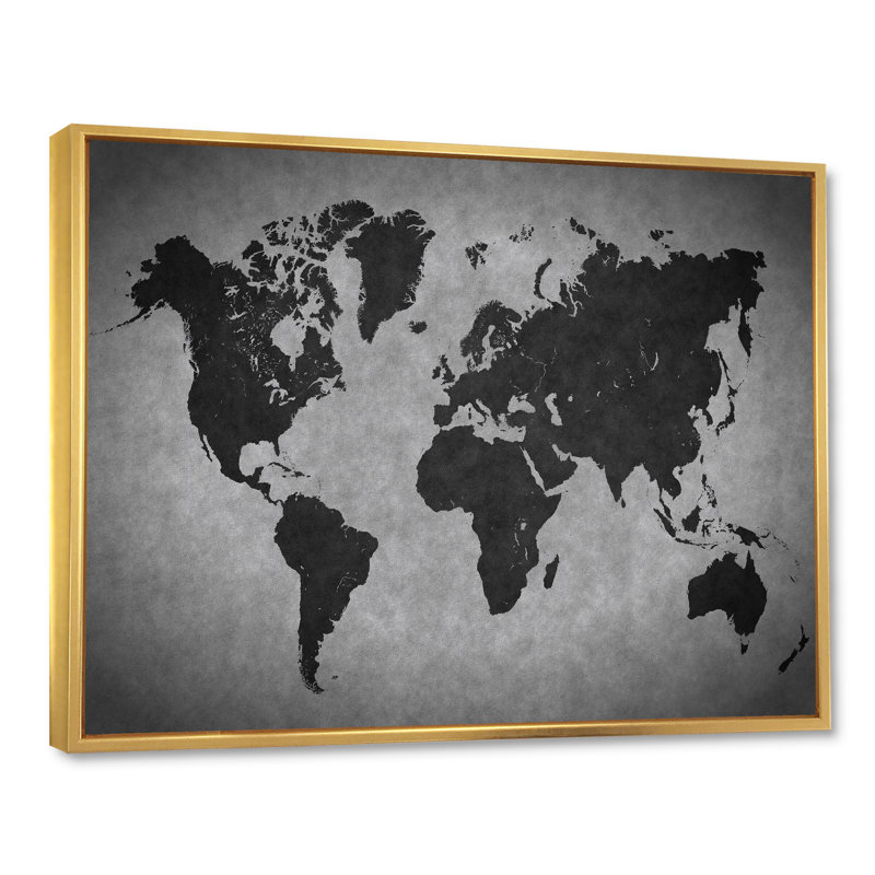 Ancienne carte du monde, reproduction de cadre flottant sur toile, H 12 po x l 20 po x p 1 po, Or