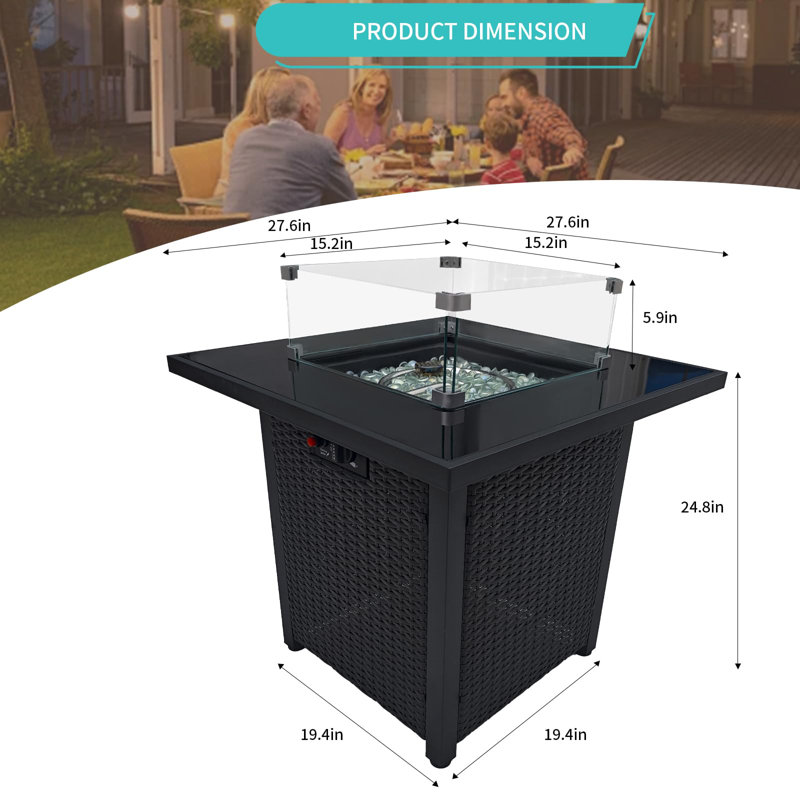 28'' Brown Stainless Steel Propane Fire Pit Table
