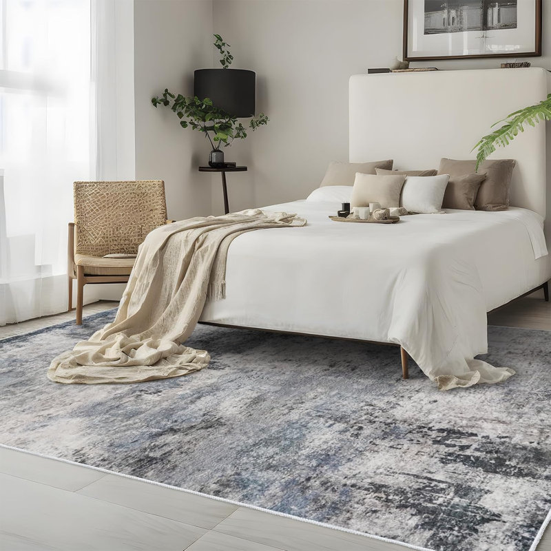 Washable Area Rug - Living Room Large Abstract Area Rug Soft Indoor Low Pile Carpet for Bedroom, Dining Room Non-Slip Backing Stain Resistant Distressed Decor Washable Mat Blue