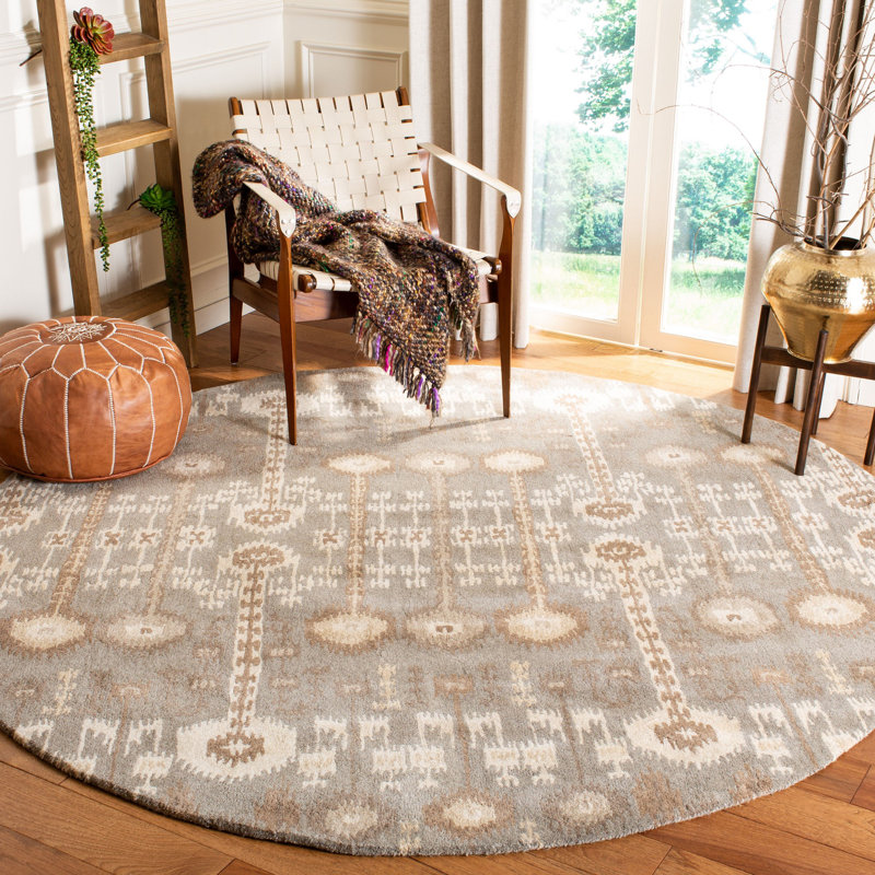 Kouerga Hand Tufted Wool Ikat Rug, Round 7'
