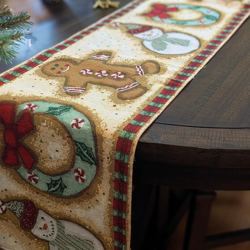 Schulz Geometric Cotton Blend Gingerbread Christmas Table Runner, 13" W x 54" L