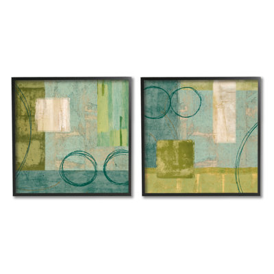 " Soft Geometric Shape Abstraction Green Blue " 2 Piece Art Graphic Art Print