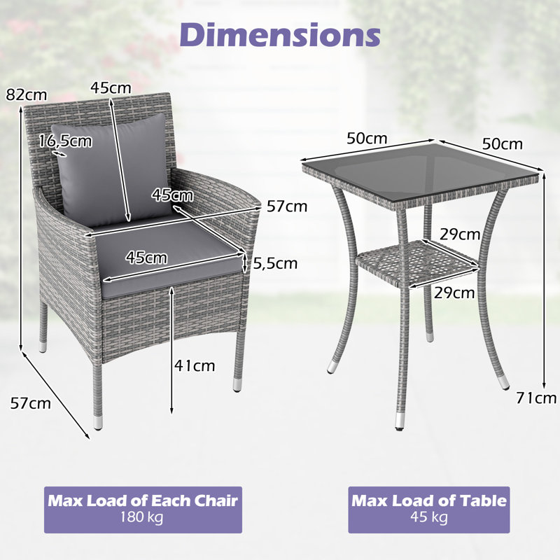 3 Pieces Patio Wicker Bistro Set Outdoor Conversation Furniture Set
