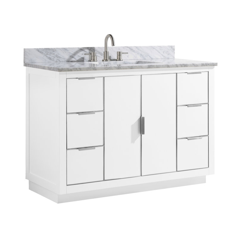 Austen 49'' W Single Vanity, Carrara White Marble/Silver, White