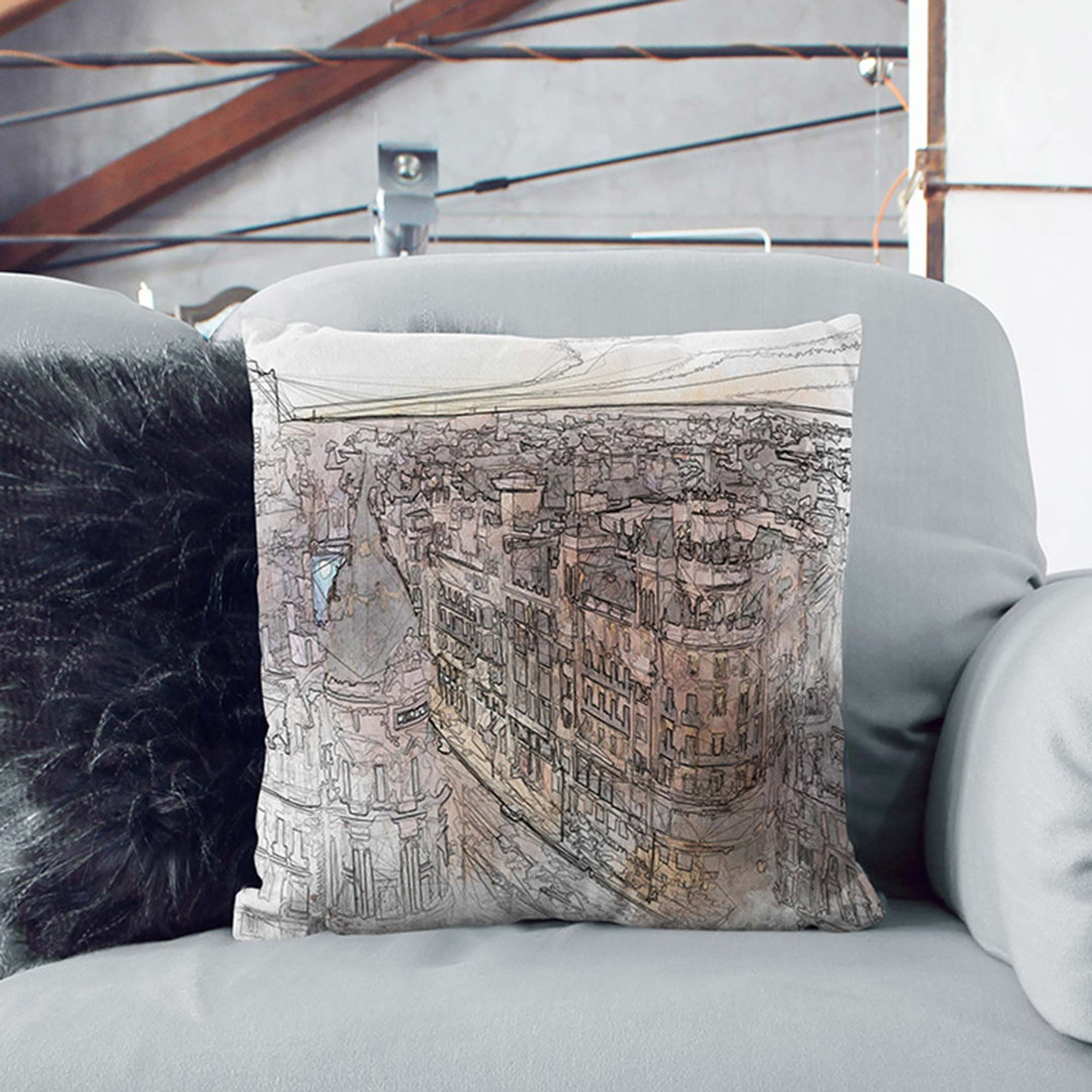 Calle Gran Via in Madrid Spain Cushion with Filling