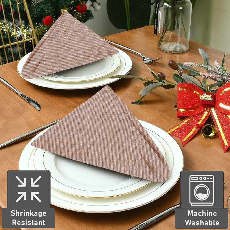 Poly Cotton Square Cloth Napkins Chambray Fabric, Dark Pink