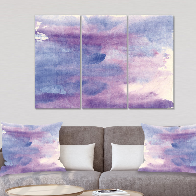 Aquarelle, brume mauve II - Peinture, reproduction d'art sur toile, H 28 po x l 36 po x P 1 po