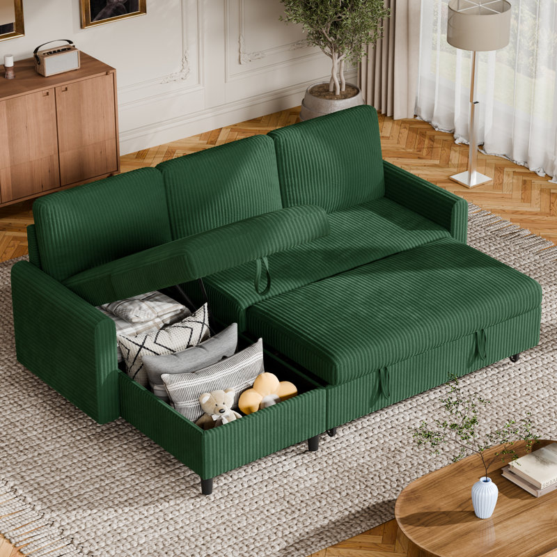 77.2" Upholstered Sleeper Sofa Bed, Green Corduroy