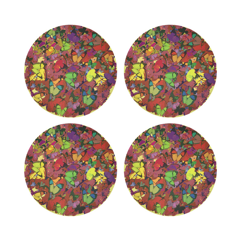 Mariposa Pop Vegan Leather Round Coasters, Pop
