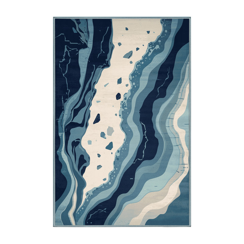 Tapis bohémien doux et moelleux à motif abstrait brun - Reliure bleu ciel, 2 x 5