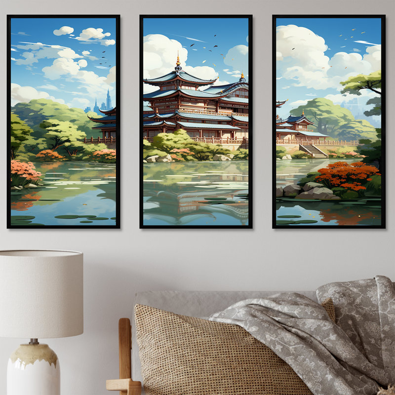«Tranquil Japanese Landscape - China», art mural, H 28 po x l 36 po, Cadre flottant noir