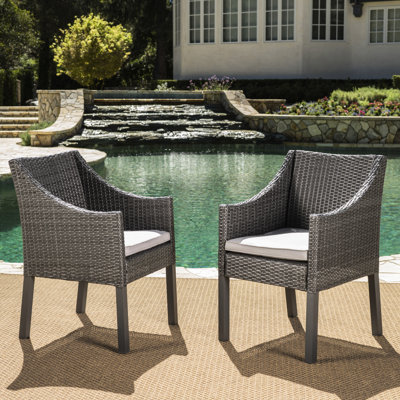 2 Grey Patio Armchairs For Eating, Modern Outdoor Chairs With Waterproof Upholstery And Resin Construction Of Dining Armchairs, Seating Water Fade Resistance Seat